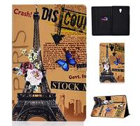 CaseFun Samsung Galaxy Tab A 10.5 2018 SM-T590/T595 Butterfly Case Leather Folio Magnetic Slim Shell Flip Stand Cover Anti-slip with Auto Sleep/Wake Card Holder Eiffel Tower
