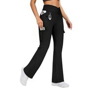 Casei Women's Yoga Flare Leggings with 5-Pockets High Waisted Cargo Pants, Black, Large