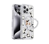 CASEKOO 360° MagicStand for iPhone 16 Pro Max Case with Magnetic Ring Stand [Compatible with MagSafe] [Military-Grade Shockproof Protection] Clear Girly Case 6.9 inch, Panda