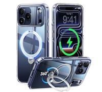 CASEKOO Crystal Clear for iPhone 17 Pro Case with 360 Integrated Magnetic Stand [Compatible with MagSafe] [16FT Military Protection] Clear Shockproof Phone Case for iPhone 17 Pro Cover