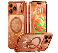 CASEKOO Orange Glitter for iPhone 17 Pro Max Case with 360 Integrated Magnetic Stand [Compatible with MagSafe] [16FT Military Protection] Clear Shockproof Phone Case for iPhone 17 Pro Max Cover