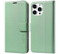 CASELIVE Wallet Case for iPhone 15 Pro, Genuine Leather Case with [Card Holder] [Screen Protector] [RFID Blocking][Shockproof TPU Inner Shell] Kickstand Foli Cover for iPhone 15 Pro 6.1''(Light Green)