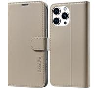 CASELIVE Wallet Case for iPhone 15 Pro, Genuine Leather Case with [Card Holder] [Screen Protector] [RFID Blocking][Shockproof TPU Inner Shell] Kickstand Foli Cover for iPhone 15 Pro 6.1''(Taupe)