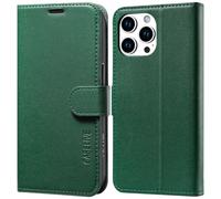 CASELIVE Wallet Case for iPhone 15 Pro Max, Genuine Leather Case with [Card Holder] [Screen Protector] [RFID Blocking][Shockproof TPU Inner Shell] Kickstand Folio Cover (Midnight Green)