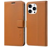 CASELIVE Wallet Case for iPhone 15 Pro Max, Genuine Leather Case with [Card Holder] [Screen Protector] [RFID Blocking][Shockproof TPU Inner Shell] Folio Cover for iPhone 15 Pro Max 6.7''(Brown)