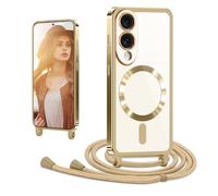 CaseLover Case with Cord for Samsung Galaxy S25 Edge, Magnetic Cell Phone Case with Transparent Silicone Cord Case with Adjustable Necklace Phone Chain Lanyard Cover, Gold