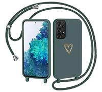 CaseLover Cover for Samsung Galaxy A23 5G/4G with Lanyard, Adjustable Necklace Soft Silicone Case with Heart Pattern Anti-Scratch Shockproof Protective Cover for Samsung A23, Green