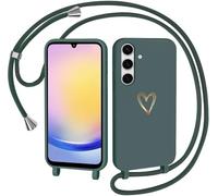 CaseLover Cover for Samsung Galaxy A56 5G/Samsung Galaxy A36 5G with Lanyard, Adjustable Necklace Soft TPU Case with Heart Pattern Anti-Scratch Shockproof Protective Cover, Green