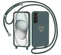 CaseLover Cover for Samsung Galaxy S21 FE 5G with Lanyard, Adjustable Necklace Soft Silicone Case with Heart Pattern Anti-Scratch Shockproof Protective Cover for S21 FE 5G, Green
