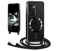CaseLover Magnetic Cover for Samsung Galaxy S25 FE 5G with Lanyard, Case with Strap Adjustable Necklace Soft TPU Silicone Case Shockproof Transparent Protective Cover for Samsung S25 FE, Black