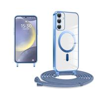 CaseLover Magnetic Cover for Samsung Galaxy S25 FE 5G with Lanyard, Case with Strap Adjustable Necklace Soft TPU Silicone Case Shockproof Transparent Protective Cover for Samsung S25 FE, Blue