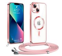 CaseLover Magnetic Mobile Phone Strap for iPhone 13 / iPhone 14, Case with Strap, Compatible with MagSafe, Transparent Silicone Mobile Phone Case with Removable Cord for Hanging, Shockproof Protective