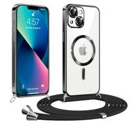 CaseLover Magnetic Mobile Phone Strap for iPhone 13 / iPhone 14 Case with Strap, Compatible with MagSafe, Transparent Silicone Mobile Phone Case with Removable Cord for Hanging, Shockproof Protective