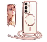 CaseLover Magnetic Mobile Phone Strap for Samsung Galaxy A15 4G/5G, Case with Strap, Clear Silicone Mobile Phone Case with Cord for Hanging, Shockproof Camera Protection, Bumper Protective Case for