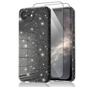 CaseLover Mobile Phone Case Compatible with iPhone 16E Case, Glitter Case with 2 Pieces Protective Film Girls Ultra Thin Soft Silicone Case Camera Protection Shockproof Protective Case for iPhone 16E