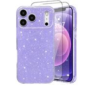 CaseLover Mobile Phone Case Compatible with iPhone 17 Pro 6.3 Inch Case, Glitter Case with 2 Pieces Protective Film Girls Ultra Thin Soft TPU Silicone Case Camera Protection Shockproof Protective Case