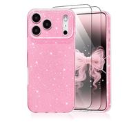 CaseLover Mobile Phone Case Compatible with iPhone 17 Pro 6.3 Inch Case, Glitter Case with 2 Pieces Protective Film Girls Ultra Thin Soft TPU Silicone Case Camera Protection Shockproof Protective Case