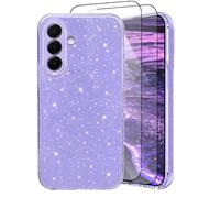 CaseLover Mobile Phone Case for Samsung Galaxy A37 5G Case, Glitter Case with 2 Pieces Protective Film Girls Ultra Thin Soft TPU Silicone Case Camera Protection Shockproof Protective Case for Samsung