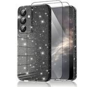 CaseLover Mobile Phone Case for Samsung Galaxy A55 5G Case, Glitter Case with 2 Pieces Protective Film Girls Ultra Thin Soft TPU Silicone Case Camera Protection Shockproof Protective Case for Samsung