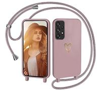CaseLover Mobile Phone Case with Strap for Samsung Galaxy A53 5G, Heart Pattern, Silicone, Anti-Fall Lanyard, Pink