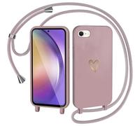 CaseLover Mobile Phone Lanyard Compatible with iPhone 16e, Case with Strap, Heart Pattern Silicone Necklace Mobile Phone Case with Removable Cord for Hanging, Shockproof Protective Case for iPhone
