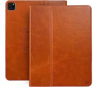 Casemade Real Leather Case Compatible with iPad Pro 12.9 (4th Generation 2020), Full-Grain Leather Cover, Auto Sleep/Wake, Dual Stand Position (Tan)