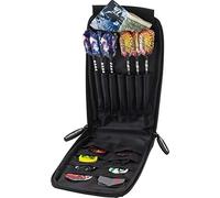 Casemaster Mini Pro Black Leatherette Dart Case with Room for 6 Darts, Steel Tip or Soft Tip, with Slim Profile Leather-Like Covering and Built-in Pockets for Flights, Shafts and Tips
