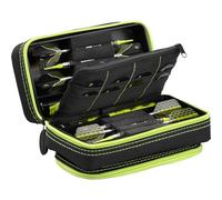 Casemaster Plazma Pro Yellow Trim, 6 Dart Case for Soft and Steel Tip Darts, Features Large Front Mobile Device Pocket, Built-In Storage Tubes and Pockets for Flights, Tips, Shafts, and Personal Items