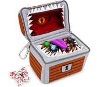 CASEMATIX 6.5" Plush Mimic Chest Dice Bag with Carabiner for 150 RPG Dice and 7 Included
