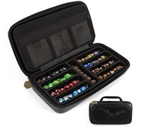 CASEMATIX Dice Box and Card Case for 9 Sets of RPG Dice, Spell Cards, Counters Other Accessories - Hard Shell Holder with Embossed Dragon Design, Carry Handle Tray Functionality, Black