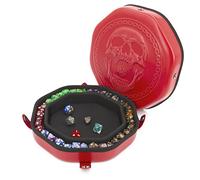 CASEMATIX Dice Tray & Storage Case - Holds Up to 115 RPG Dice, Magnetic Snap Rolling Tray with Skull Design, Non-Scratch Interior for Dice Protection & Random Rolls (Red)