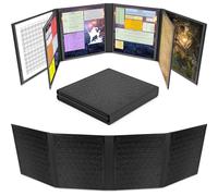 CASEMATIX DM Screen Faux Leather 8-Panel Deluxe GM Screen - Eight Panel Age 13+ Folding Dungeon Master Screen with 2 Swinging Panels and Wet Erase Pockets for TTRPGs - Black, Inserts Not Included