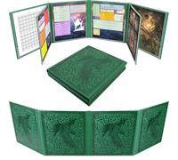 CASEMATIX DM Screen PU Leather 8-Panel Deluxe GM Screen - Eight Panel Folding Dungeon Master Screen with 2 Swinging Panels and Wet Erase Pockets for TTRPGs - Green, Inserts Not Included