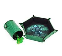 CASEMATIX Folding Dice Rolling Tray and Cup Shaker Set - Portable DND Tray and Felt Cup Shaker, Arena Printing and Foldable Design