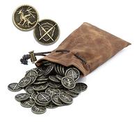 CASEMATIX Metal Coins and Carrying Pouch for Tabletop RPG Board Games - 100 Count DND Coins Fantasy Coins with Dragons & Sword and Shield Engraving, Metal Tokens for Board Games with Bag