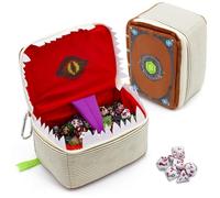 CASEMATIX Mimic Spell Book Dice Case with 7 RPG Dice - 7" Zippered Tome Holder for 250 Pieces, DnD Dice Storage Bag with Carabiner, Protective Novelty Case for Tabletop RPG & Dungeon Master