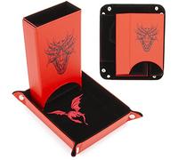 CASEMATIX Portable Dice Tower and Tray Set with Non-Scratch Felt Interior - Folding 8" Auto Dice Roller Dice Rolling Tower for Board Games, D&D and RPGs, Red