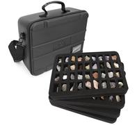 CASEMATIX Rock Collection Travel Case with Programmable Lock - 144 Slot Rock Collection Box with Four Protective Foam Trays, Crystal Storage and Travel Case with Shoulder Strap and ID Card Holder!