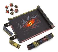 CASEMATIX Rolling Tray and Dice Mat With 7 Included Roleplaying Dice for Dungeons and Dragons & D&D - Scroll Tray and Travel Holder for up to 14 Game Pieces