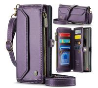 Caseme for Samsung Galaxy S24 Ultra Wallet Case,[RFID Blocking] Retro PU Leather Strap Wristlet Flip Case,Card Holder &Crossbody Lanyard Strapand Kickstand for Women Men (Purple, S24 Ultra)