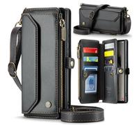 Caseme for Samsung Galaxy S24 Ultra Wallet Case,[RFID Blocking] Retro PU Leather Strap Wristlet Flip Case,Card Holder &Crossbody Lanyard Strapand Kickstand for Women Men (Black, S24 Ultra)