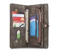 CaseMe iPhone 7 Multifunctional Purse Wallet Flip Cover With Large Zipper Compartment,Kickstand, Card Holder, Genuine Leather Magnetic Case for iPhone7 (Black)