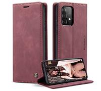 CaseMe Mobile Phone Case for Samsung Galaxy A52S 5G/A52 4G/5G Case Premium Leather Folding Flip Case Magnetic Card Slot Stand Function Protective Case for Samsung Galaxy A52S 5G/A52 4G/5G - Wine Red