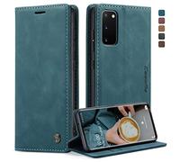 CaseMe Mobile Phone Case for Samsung Galaxy S20, Premium Leather Folding Flip Case, Magnetic Card Slot, Stand Function, Protective Case for Samsung Galaxy S20, 6.2 Inches, Teal Green