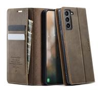 CaseMe Mobile Phone Case for Samsung Galaxy S21 5G Case Premium Leather with RFID Protective Flip Case Magnetic Card Slot Stand Function Foldable Flip Case for Galaxy S21 5G 6.2 Inches - Brown