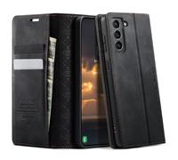 CaseMe Mobile Phone Case for Samsung Galaxy S21 5G Case Premium Leather with RFID Protective Flip Case Magnetic Card Slot Stand Function Foldable Flip Case for Galaxy S21 5G 6.2 Inches - Black
