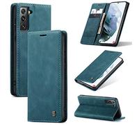 CaseMe UEEBAI Wallet Case for Samsung Galaxy S21 5G, M Premium PU Leather Case Vintage Matte Wallet Flip Cover [Card Slots] [Magnetic Closure] Stand Function Shockproof Full Protection - Blue