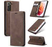 CaseMe UEEBAI Wallet Case for Samsung Galaxy S21 5G, M Premium PU Leather Case Vintage Matte Wallet Flip Cover [Card Slots] [Magnetic Closure] Stand Function Shockproof Full Protection - Coffee
