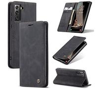 CaseMe UEEBAI Wallet Case for Samsung Galaxy S21 FE, M Premium PU Leather Case Vintage Matte Wallet Flip Cover [Card Slots] [Magnetic Closure] Stand Function Shockproof Full Protection - Black