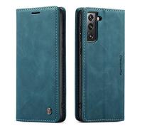CaseMe UEEBAI Wallet Case for Samsung Galaxy S21 Plus 5G, M Premium PU Leather Case Vintage Matte Wallet Flip Cover [Card Slots] [Magnetic Closure] Stand Function Shockproof Full Protection - Blue